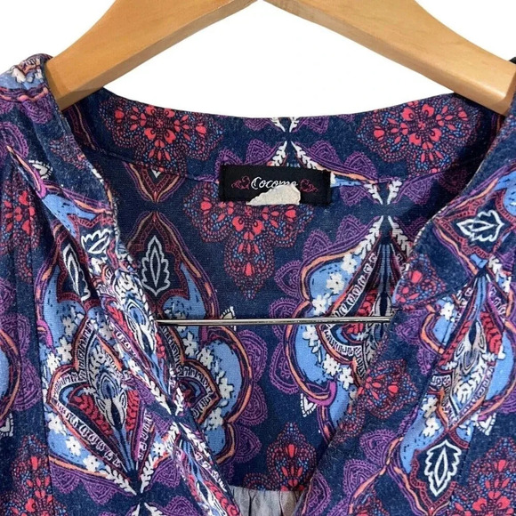 Cocomo Blouse V Neck Stretch Knit Multicolor Long Sleeves Kaleidoscope Casual - Picture 4 of 6